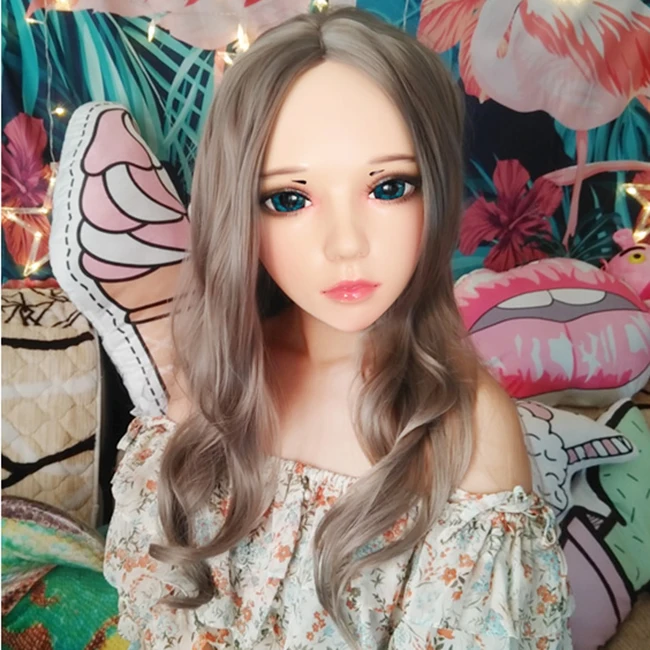 

(Ling-2)Female Sweet Girl Resin Half Head Kigurumi BJD Eyes Crossdress Cosplay Japanese Anime Role Lolita Mask With Eyes And Wig