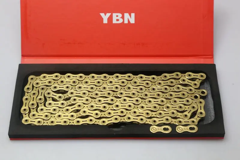 YBN-SLA110-Ti 11 Speed Bike Chain, Gold, Silver, Colorful 116 Link