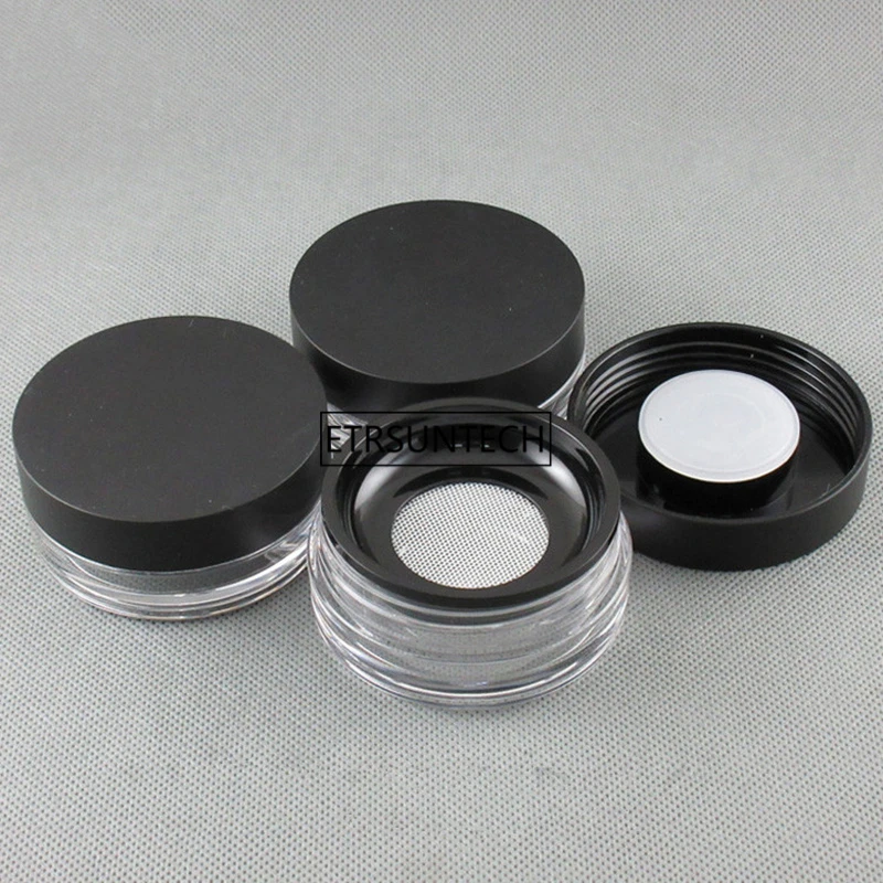 50pcs Loose Powder Container with Elastic Screen Mesh Net Black Flip Cap Sifter Jar Box Cosmetic Powder Case F2273