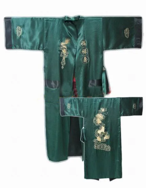 Drago di seta reversibile del vestito da bagno del Kimono dell'abito del ricamo del raso degli uomini cinesi neri rossi trasporto libero R-005