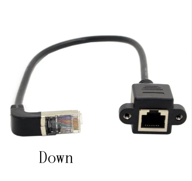 Up & Down Angled 90 degree RJ45 Cat5 8P8C FTP STP UTP Cat 5e Male to Female screws Panel Mount LAN patch Ethernet Network Cable