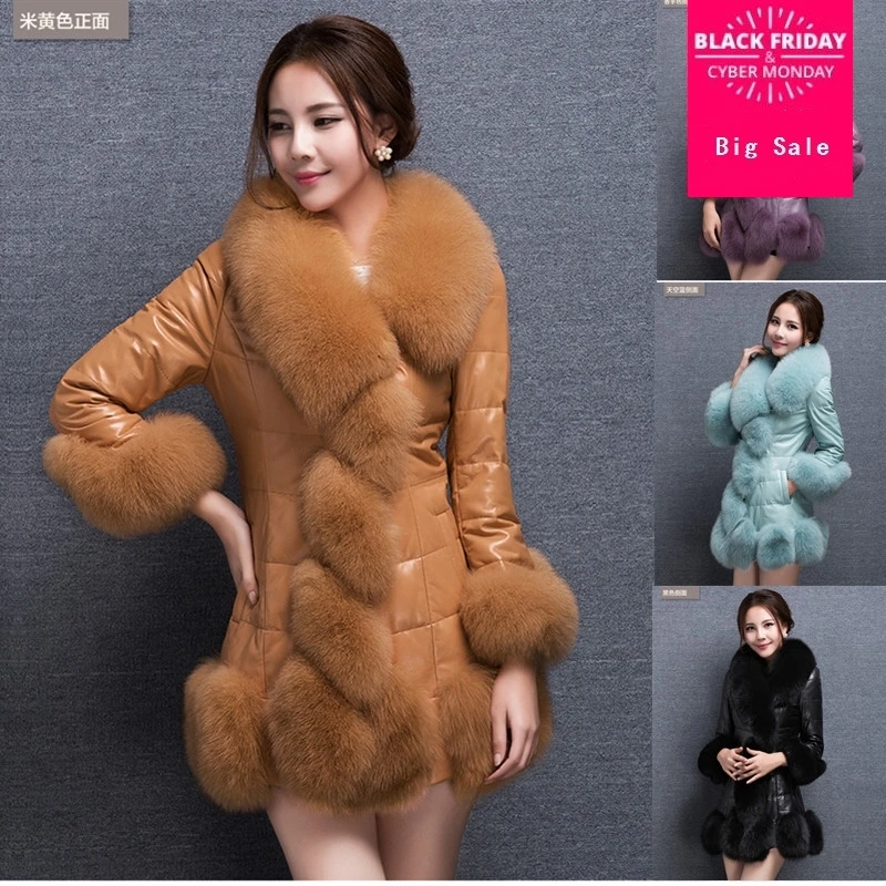 

S-4XL fashion Winter New fashion brand Pu Fake fox fur jacket women's Short jacket winter Faux fur coat w1750 free shipping