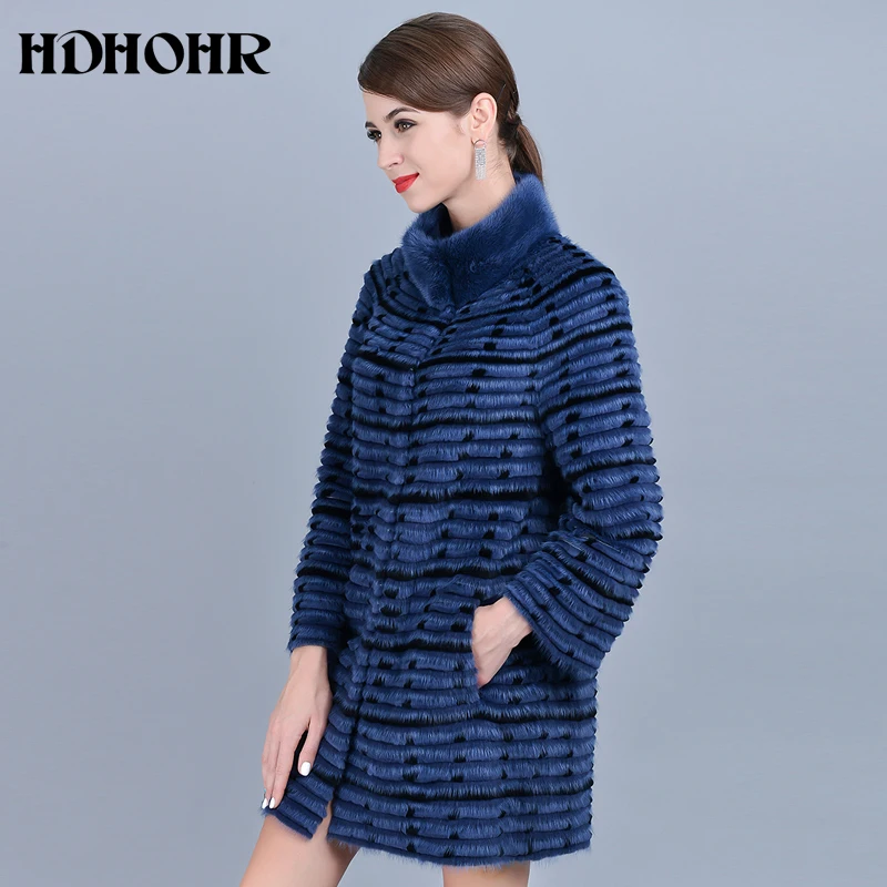 HDHOHR 2025 nuevo abrigo de piel auténtica, abrigos de piel de visón Natural para mujer con punto ondulado, chaqueta de piel de moda de tres colores para mujer