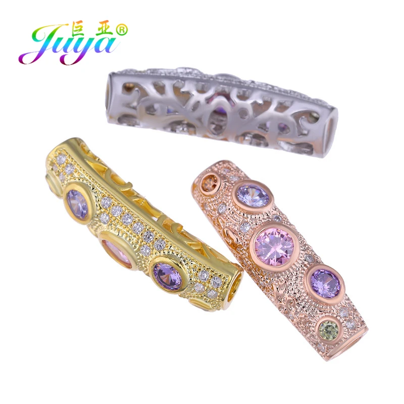 Juya DIY Women\'s Beads Jewelry Making Metal Beads Supplies Handmade Cubic Zirconia Big Hole Decorative Charm Beads Wholesale