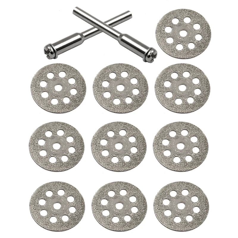 10pcs 22mm Carbon Steel Grinding Circular Saw Cutting Disc Dremel Rotary Tool Diamond Dremel Accessories w 2pcs Mandrel