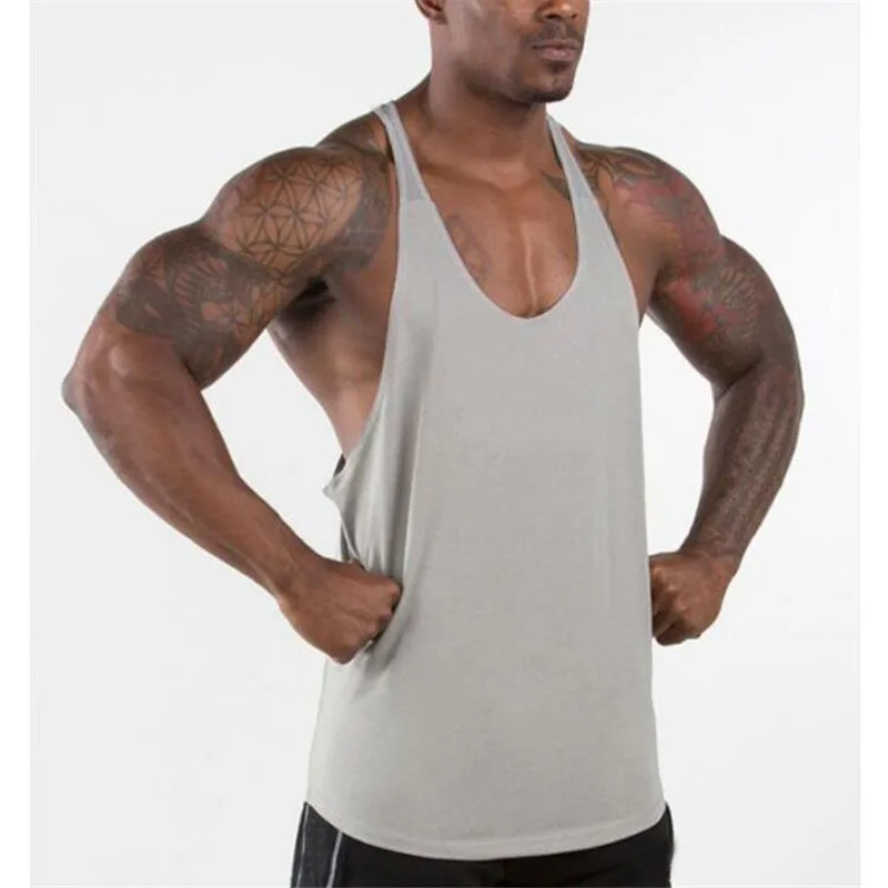 Muscleguys Gyms Singlets Mens Blank Tank Tops 100% Cotton Sleeveless Shirt,Bodybuilding Vest and Fitness Stringer Casual Clothes