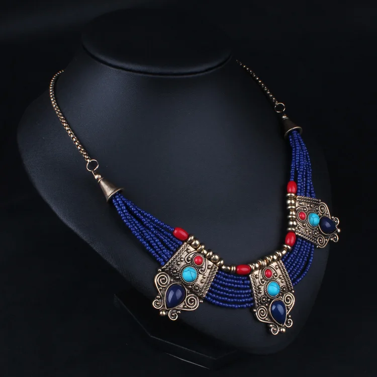 New Arrival Acrylic Zinc Alloy 2018 Hot sale small resin beads vintage ancient egyptian necklace NK231