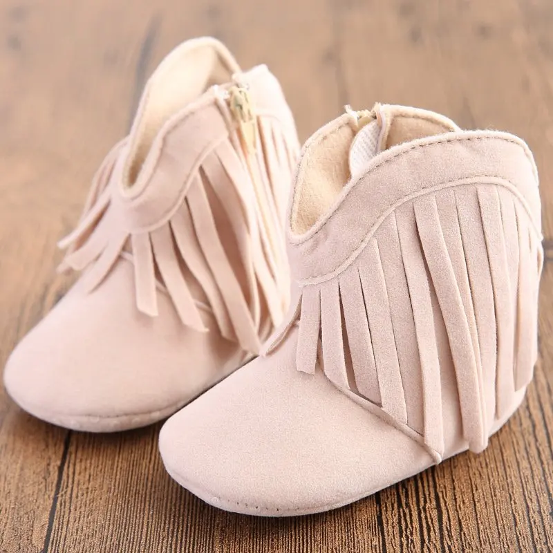 Moccasin Baby Kids Girls Solid Fringe Boots Shoes Infant Toddler Soft Soled Anti-slip Booties Casual Shoes 0-1Year