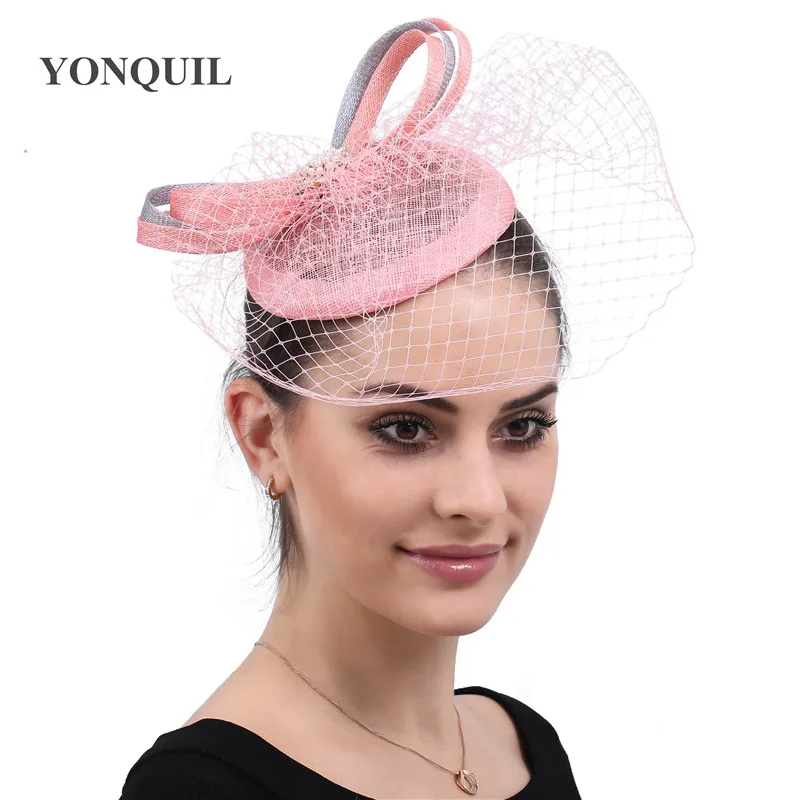 Sinamay Veil Fascinators kapelusz opaska na imprezę dla kobiet ślub francuski siateczkowy do włosów panna młoda pióra szpilki do włosów