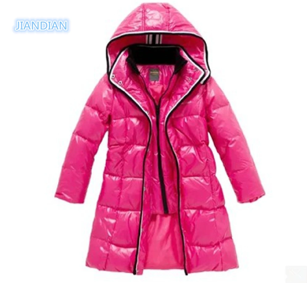 Fashion Girls Winter Coats Female Child Down Jackets Outerwear Shiny Waterproof Medium-Long Thick 90% Duck Down Parkas