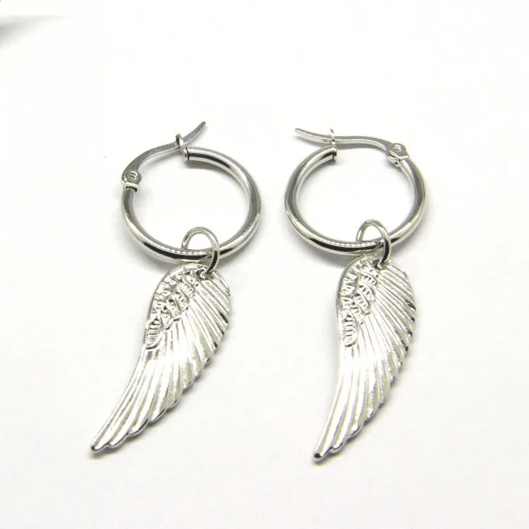 Stainless Steel Earrings 2021 Hoop Earrings Funny Angel Wings Pendant Charm for Women Oorbel Zilver Oorringen Oorbellen Modern