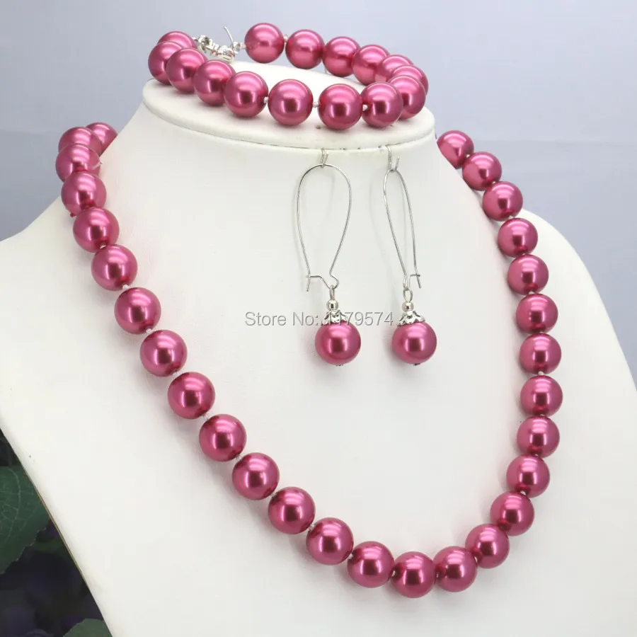 Hot Sale 10mm Accessories Red Glass Pearl Beads Necklace Bracelet Earrings Sets Jewelry Making Design Christmas Gift Women Girls