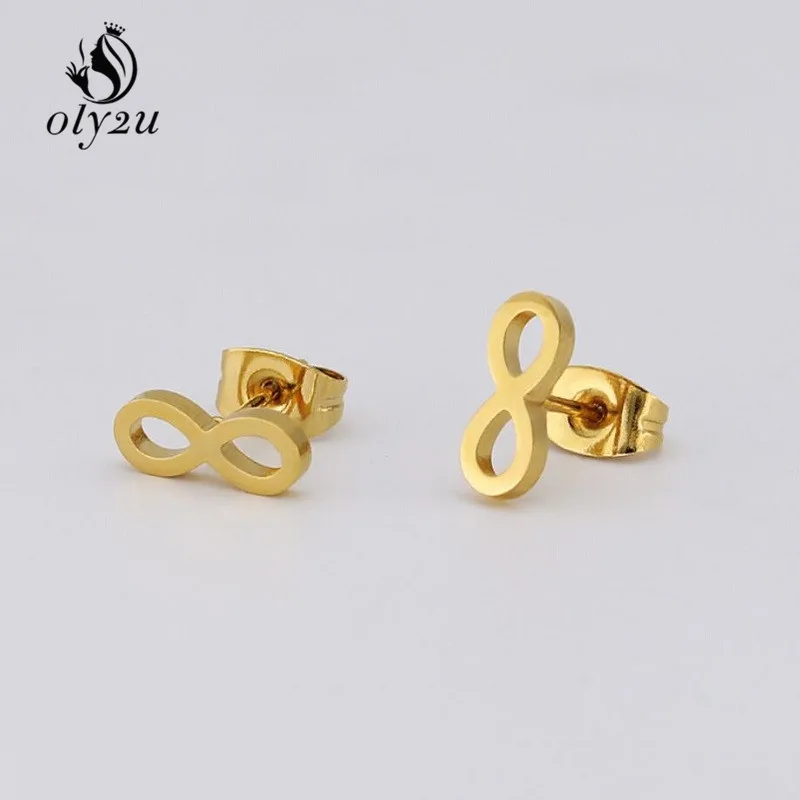 Oly2u Kpop Korean Fashion Infinity Small Earrings Stainless Steel Earrings For Girls Ear Studs Women Jewelry Elegant Gifts