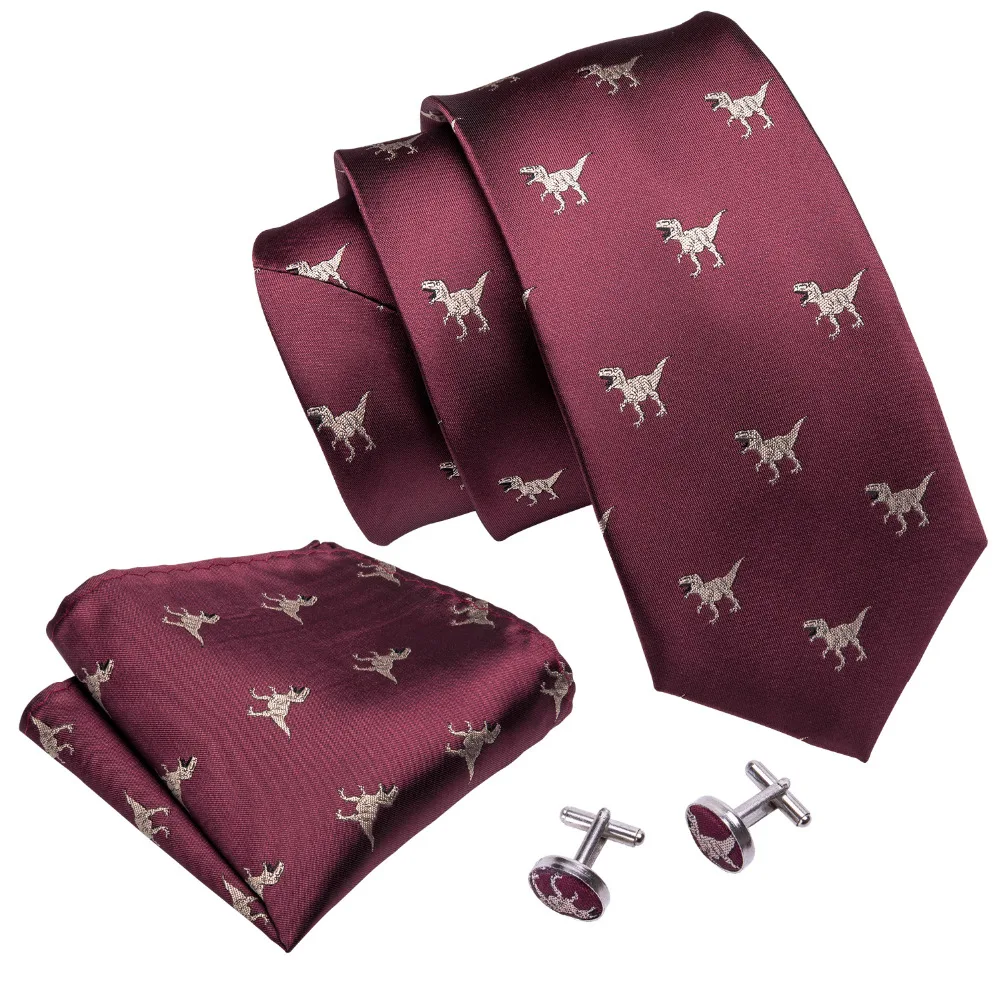 2018 New Arrival Men's Ties Dinosaur Pattern Red Mens Wedding Neckties 8.5cm Necktie Business Silk Ties For Men Tie FA-5060