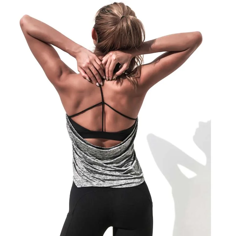 Fack two pcs women\'s inner padd yoga top tank woman sports long vests fitness running shirt  gym workout clothes