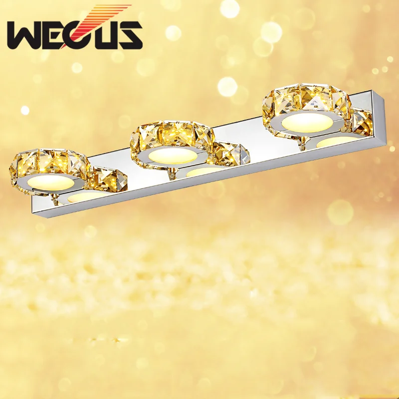 Modern 460mm 9W Crystal Bedroom Mirror Light LED Bathroom Wall Lamps Waterproof IC Driver AC110V /220V