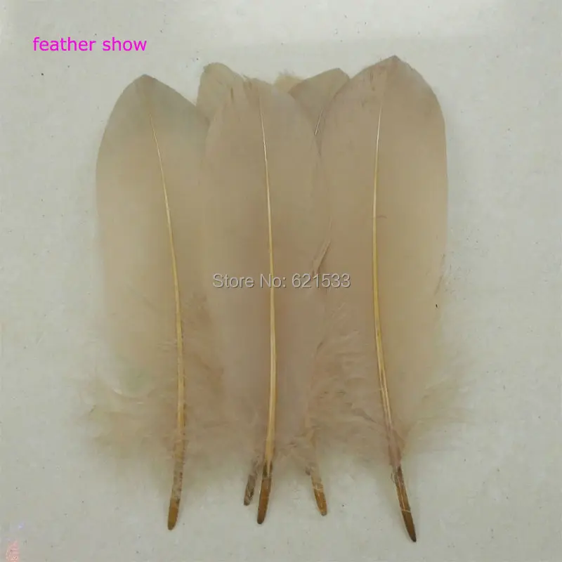 Plume! 200Pcs/LOT! 6-8inches 15-20cm Goose Feathers,Light Coffe Goose Satinettes loose feathers, Goose Satinettes Feathers