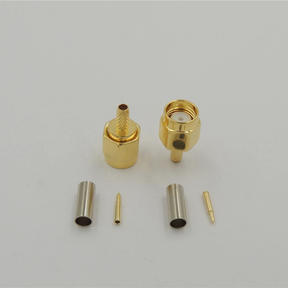 

200 pcs gold plated SMA male plug Straight crimp RG174 RG316 LMR100 cable RF Coax connectors