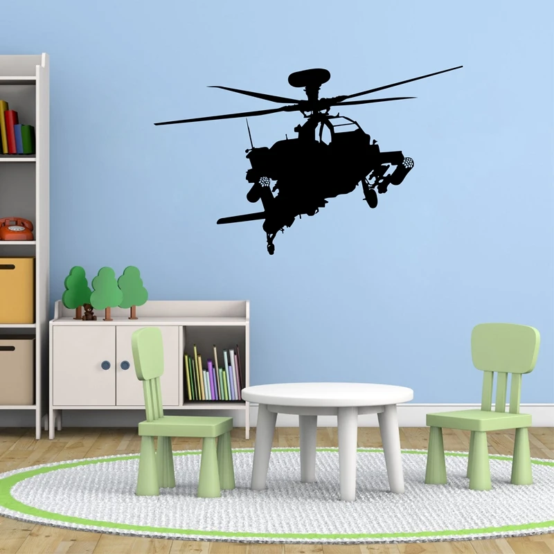 Apache Helicopter Vinyl Wall Decal Sticker Military Kids Airplane Gun art decor