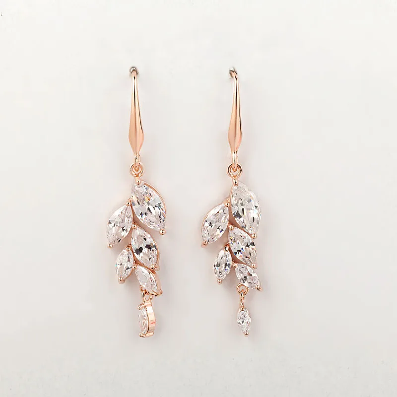 Floralbride Fashion Jewelry Bijoux Anti-allergic Cubic Zirconia Hook Earrings Charm Drop Earring Women Rose Gold Color Earrings