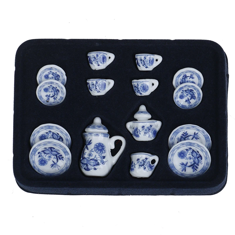 15Pcs/set Flower Patten Porcelain Coffee Tea Cups Ceramic Tableware Scale 1/12 Miniature Kitchen Accessories