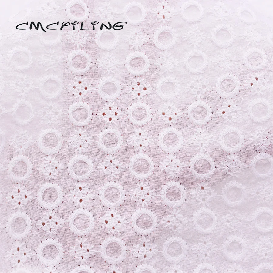 

CMCYILING White Lace Fabric Embroidery Cotton Cloth Embroidered Apparel Tissu For Sewing Skirt Dress Cloth Textiles 50*130cm