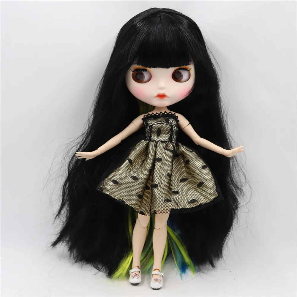 ICY DBS Blyth doll white skin joint body black mixed colorful hair new matte face with eyebrows Lip gloss. No.BL117/3208/6208