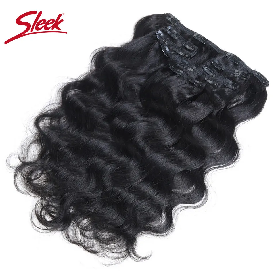 

Sleek Hair Body Wave 7Pcs Clip In Human Hair Extensions Brazilian Natural Color Hair Full Head Sets Remy Hair Extension