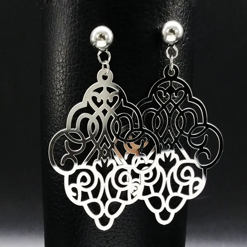Fashion Flower Stainless Steel Earrings for Women Silver Color Stud Earrings Jewelry pendientes acero inoxidable mujer