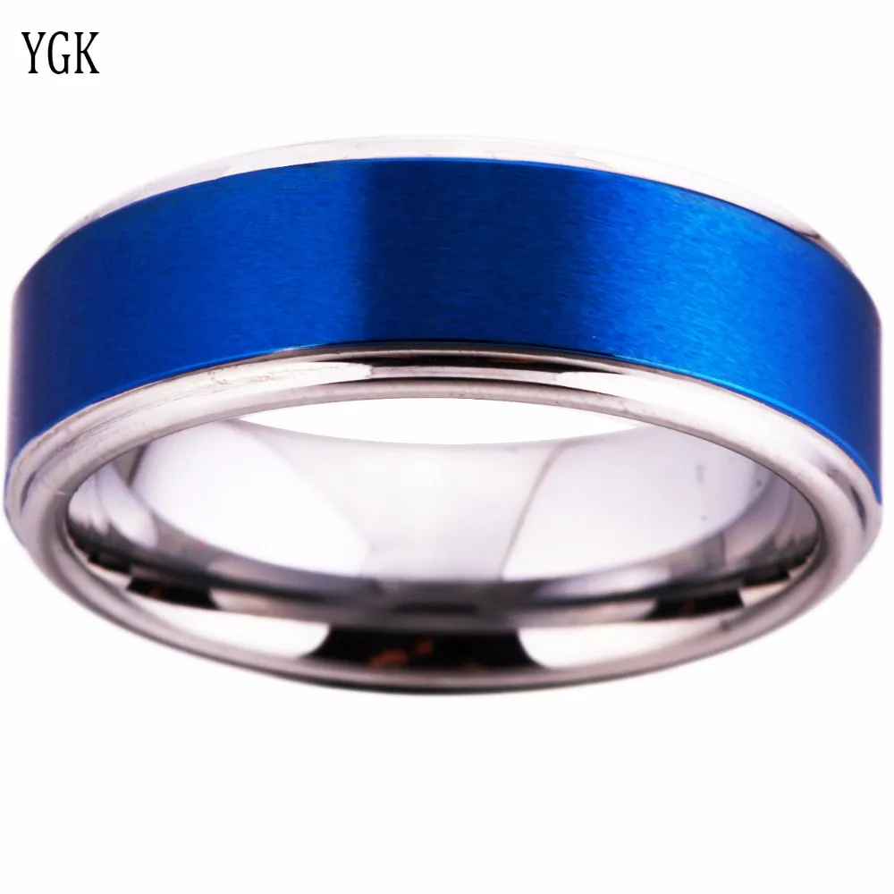 YGK JEWELRY Men Rings Silver With Blue Color Tungsten Ring Factory Direct Lover Wedding Rings Women Comfort Fit Ring Drop Ship