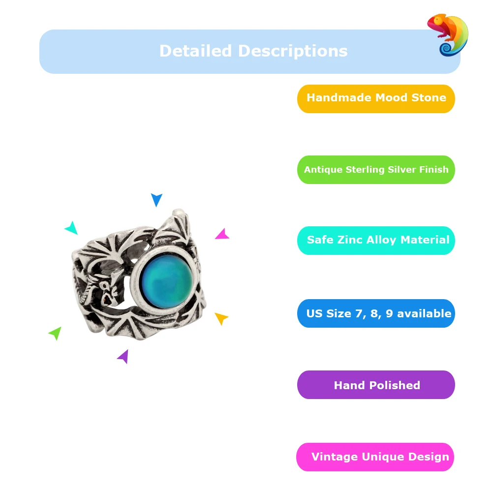 Mojo Vintage Bohemia Retro Color Change Mood Ring Emotion Feeling Changeable Ring Temperature Control Ring for Women MJ-RS040