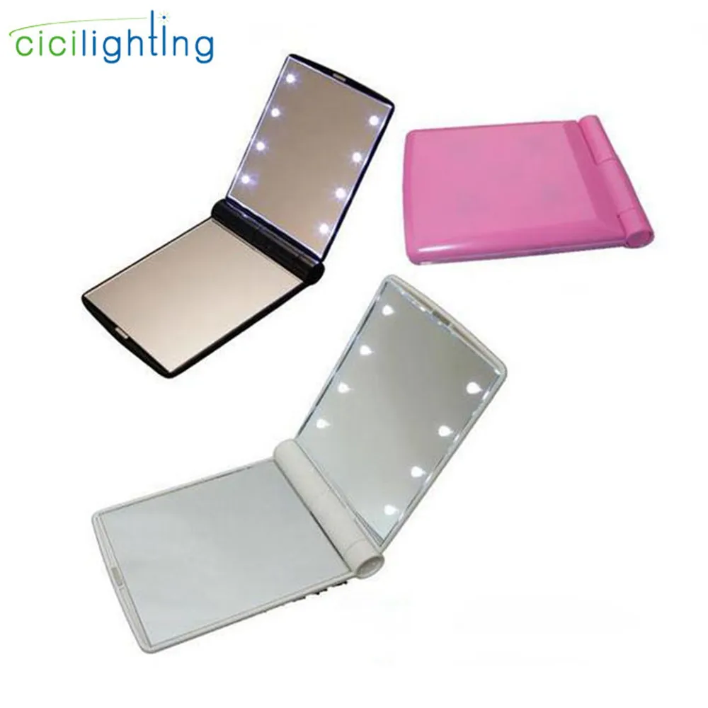 Portable LED Mirror with Light Pink Vanity lights Compact Make Up Pocket Mirrors Vanity Cosmetic Hand Folding led Mirror Lamp