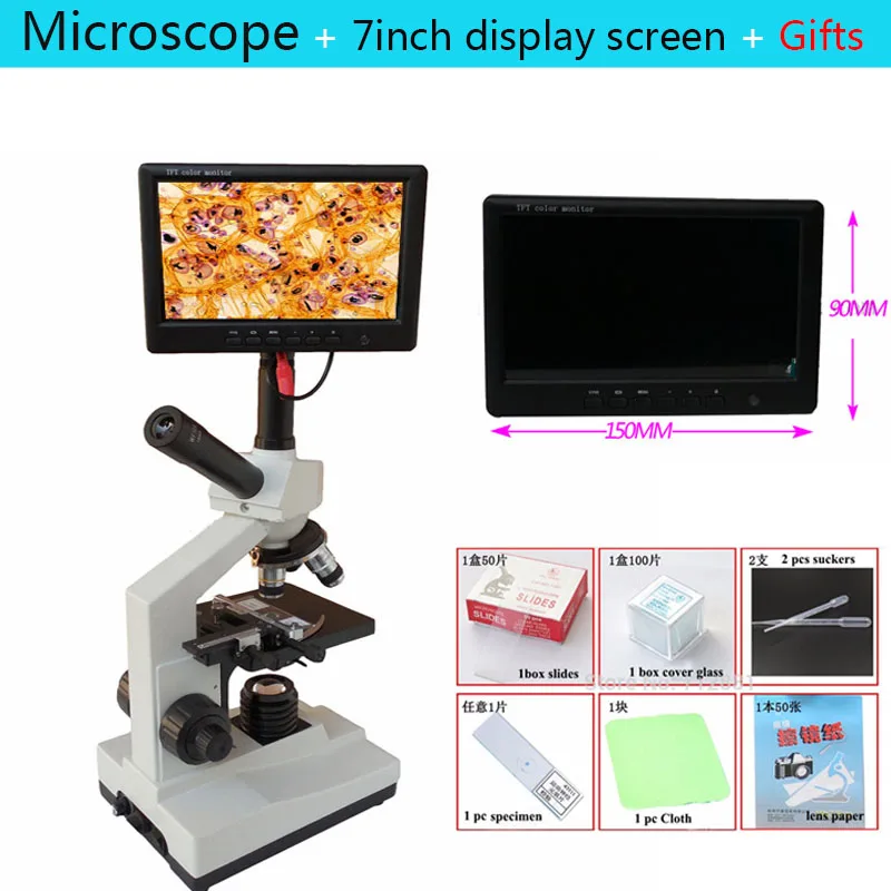 1000X 2000X Mikroskop 7 ''Inch Display Layar + Mikroskop Biologis Bermata Microscopio Biologia Lensa Wide Tv Antarmuka