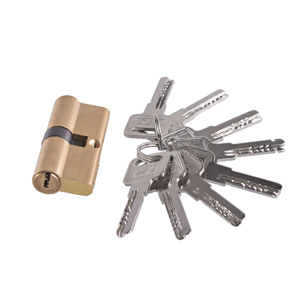 65mm With 8 Keys Thumb Turn Euro Profile Cylinder Barrel Lock Brass Satin Nickel Finish