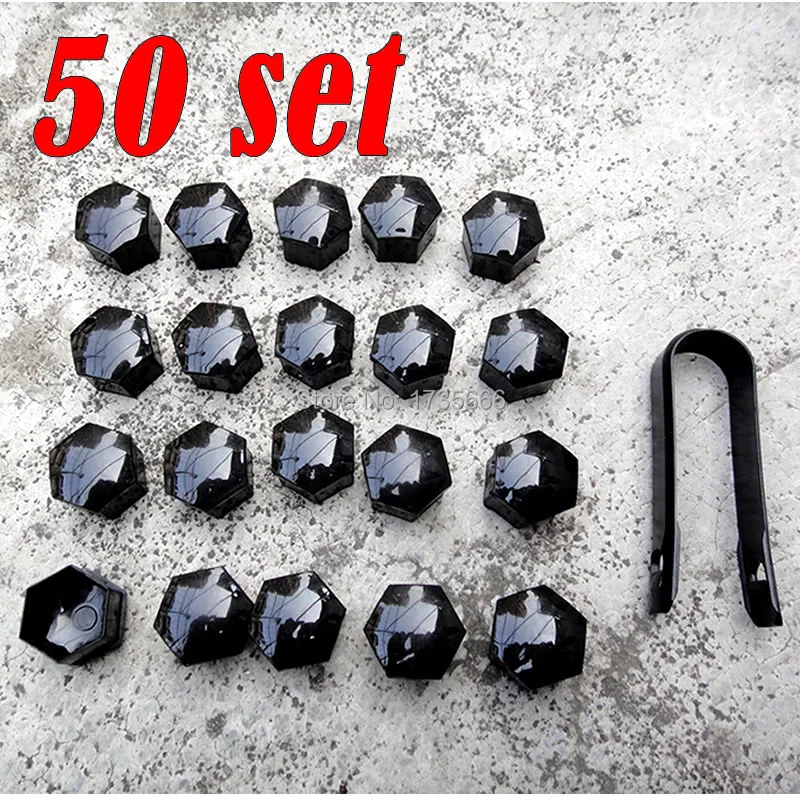 50 Set Black Wheel Lug Nut Center Covers Bolt Caps &  Removal Tool Fit for VW Passat For Audi A4 321601173A 17mm