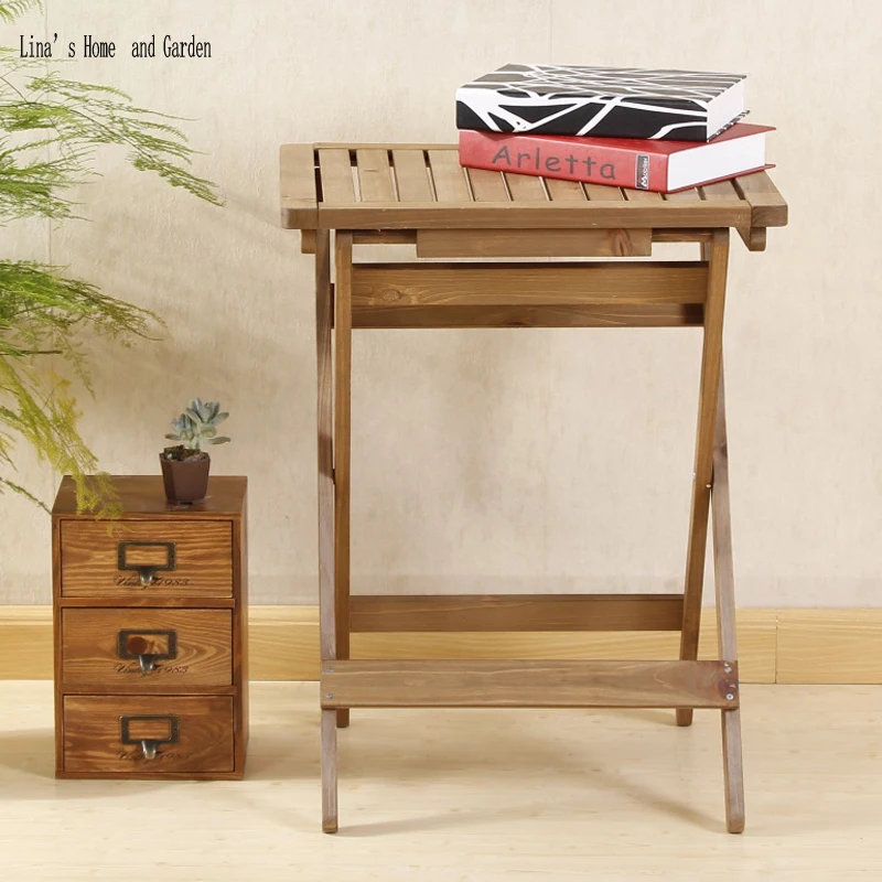 Natural Wood Finish New Classical Folding Small Square Slat Wood Coffee Table