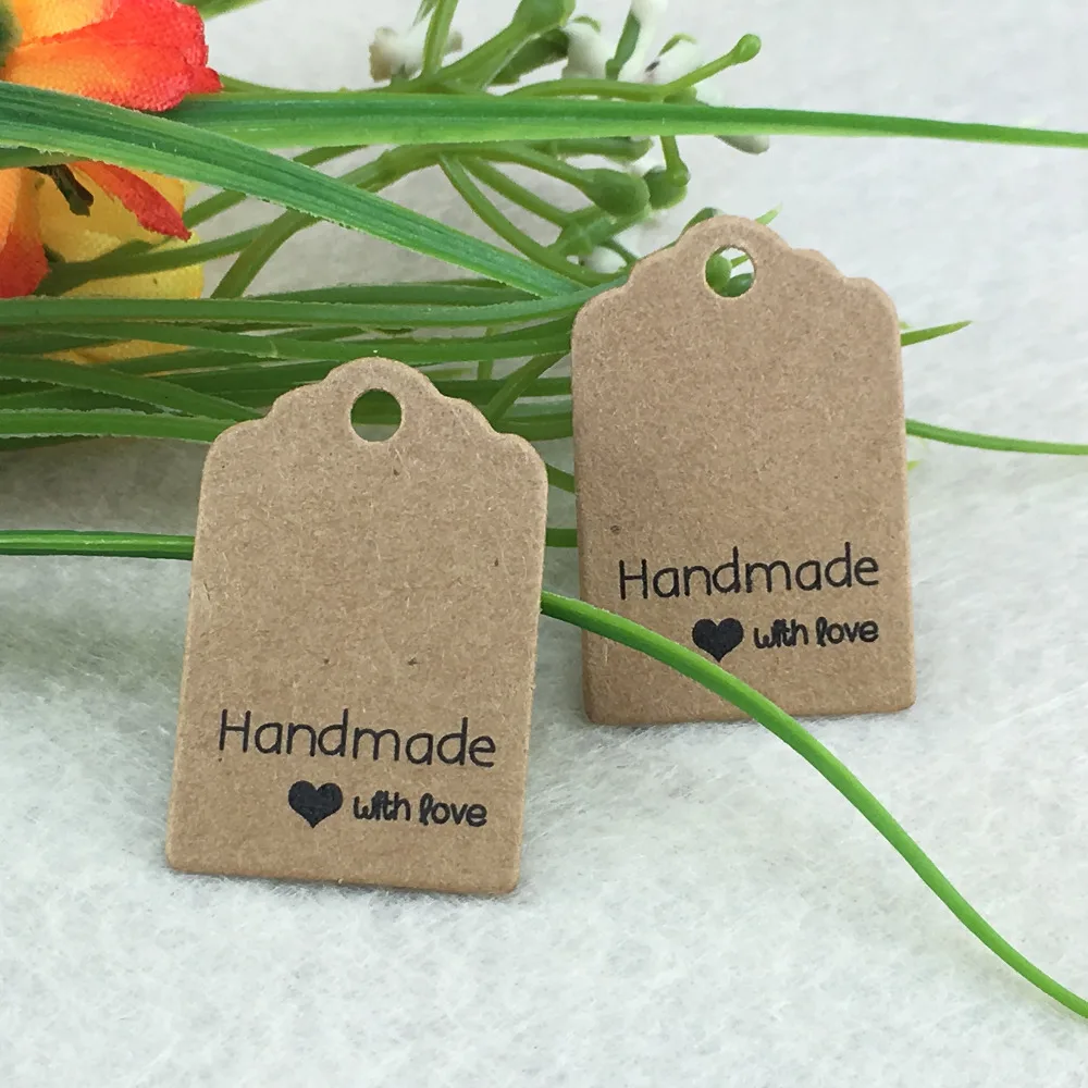 Size:3x2cm kraft tags 100PCS /lot hand made with love kraft Tag for gift box and Paper Cards DIY Gift Tags for Handmade cake