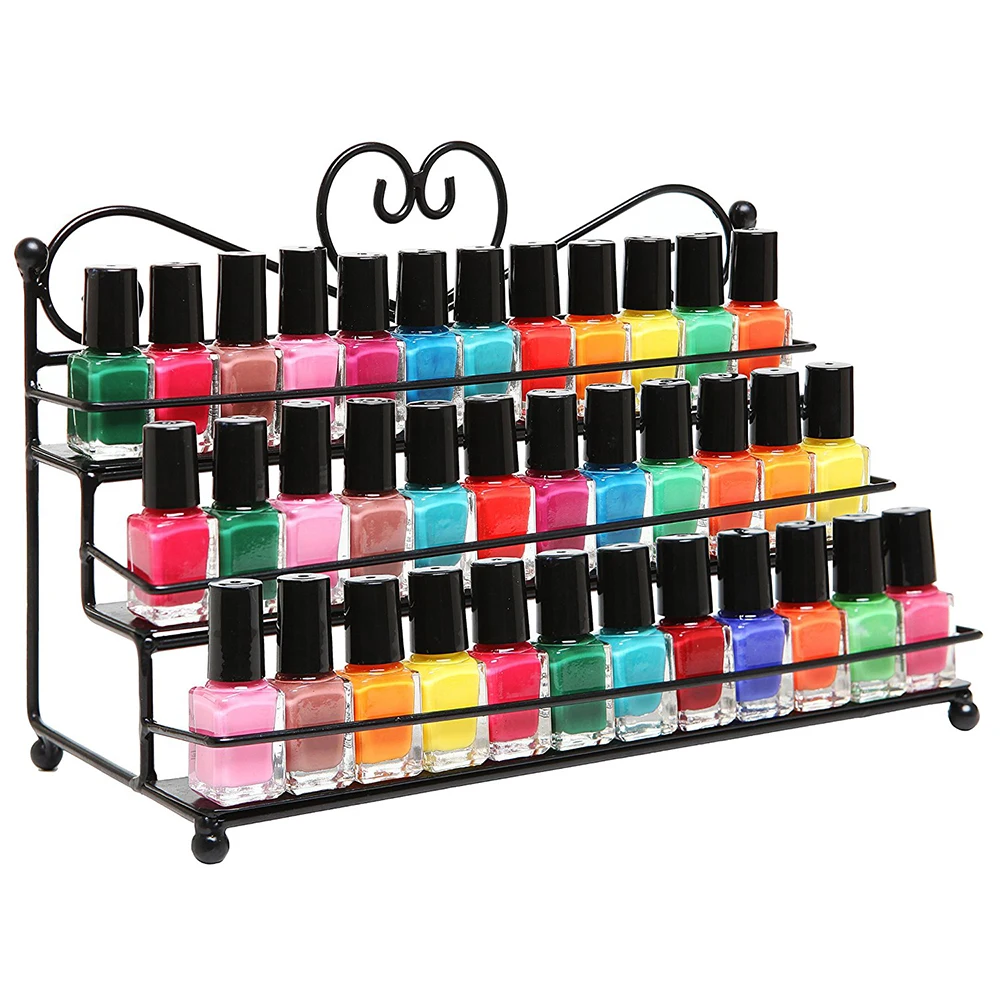 Metal Heart Design / 3 Tier Nail Polish Rack / Table Top Organizer Display- Black