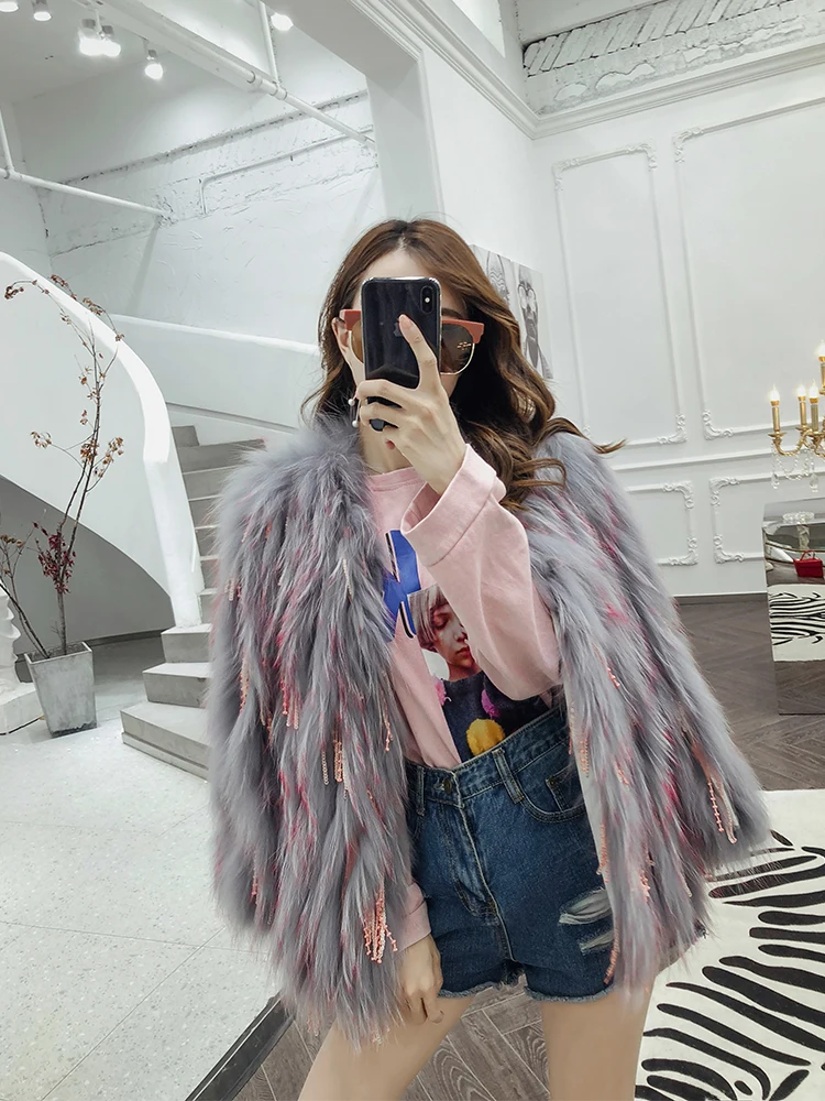 2019 autumn and winter knit raccoon fur coat female short paragraph china fur coat Korean version of the slim women