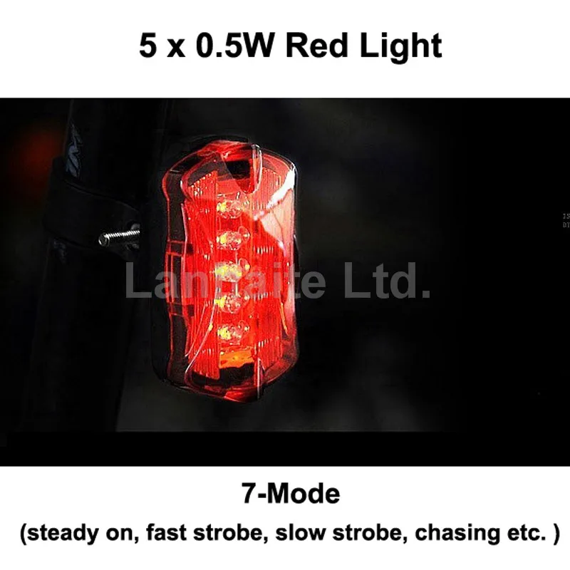 5 x LED 7-Mode Red Safety Bike Rear Light with Mount (2 x AAA) - Red