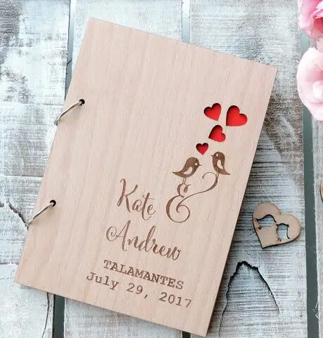 

personalized Love Birds Rustic wedding guest album engraved Wooden guestbooks Reception party favors decorations