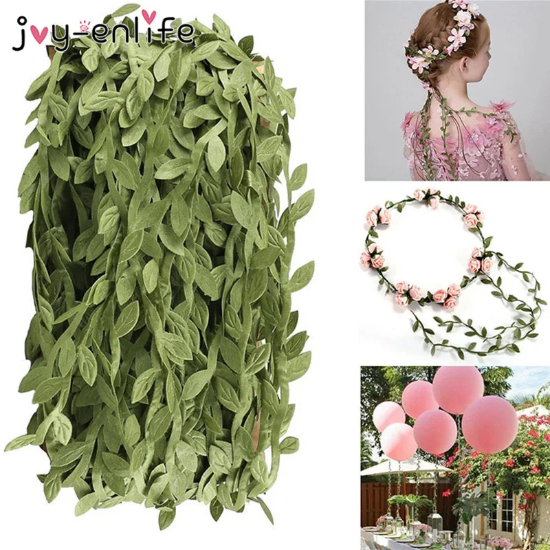 10m Silk Cloth Leaf-Shaped Artificial Plants Green Ivy Leaves Lace Ribbon Wedding Decoration DIY Wreath Fake Flower Wall Decor