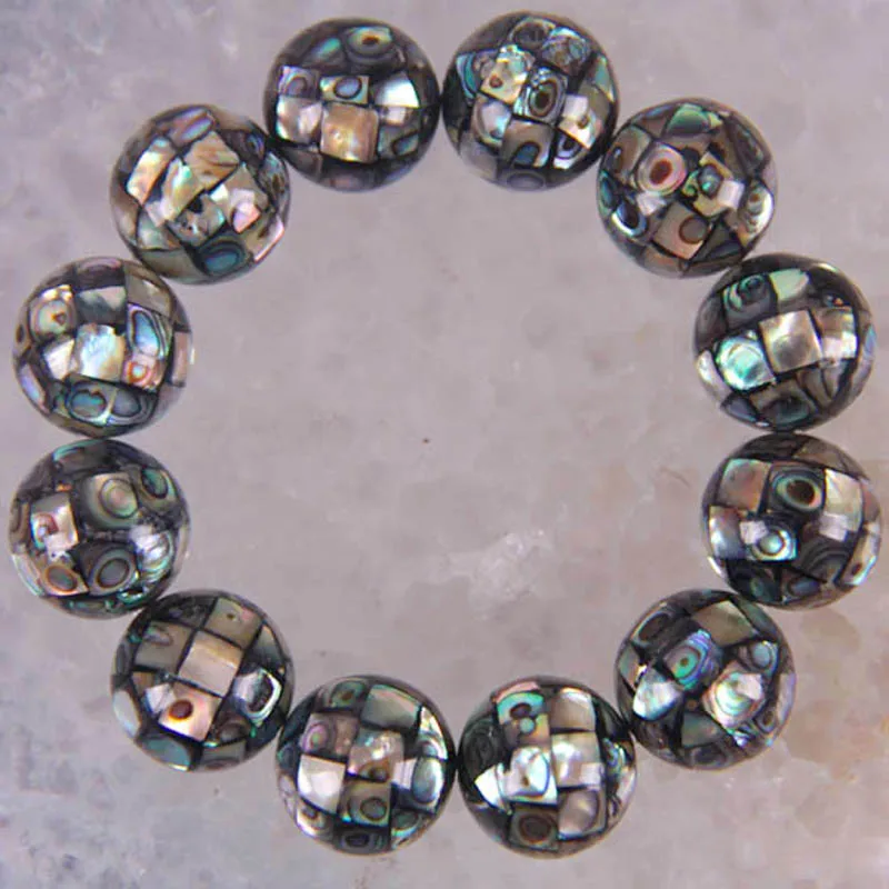 

16MM New Zealand Abalone Shell Beads Stretch Bracelet 8 Inch Jewelry For Woman Gift G268