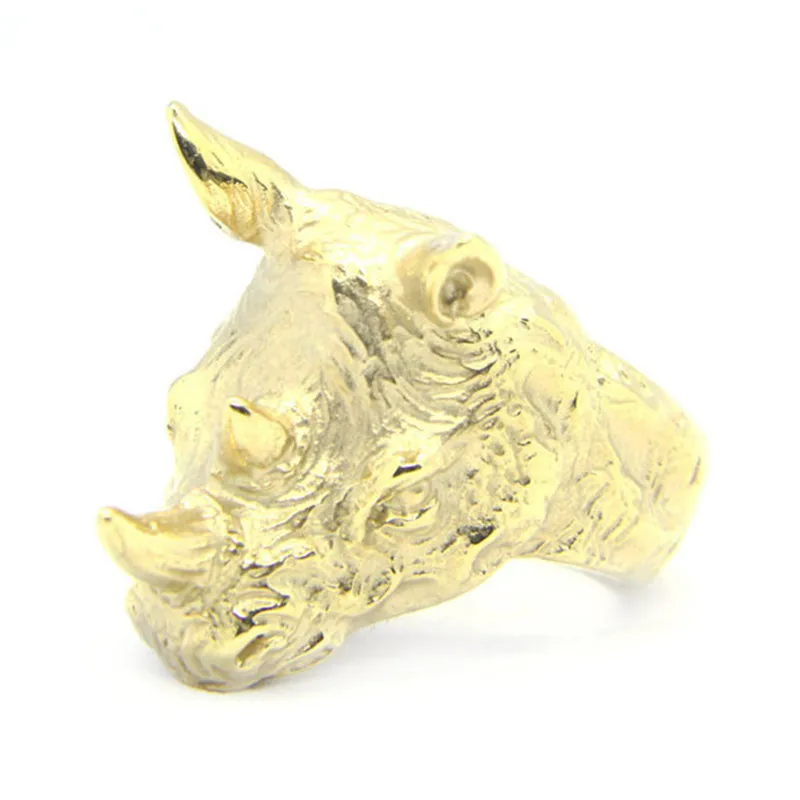 Golden Silver Color Rhinoceros Head Ring 316L Stainless Steel Jewelry Punk Style Animal Ring