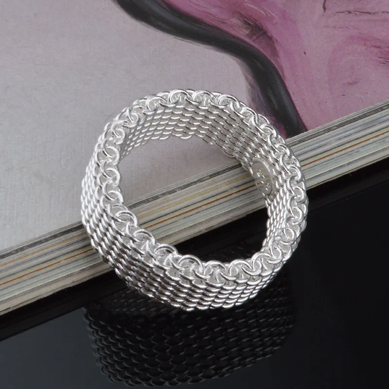 Fashion Ring Silver plated color Jewelry Woven Mesh Belt Reticulocyte Rings For Women Anillos Mujer Bague Anel Bague Aneis