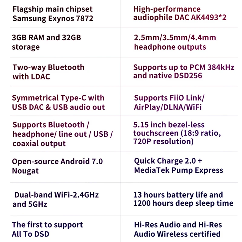FiiO-reproductor MP3 de música M11 HIFI con salida equilibrada, Compatible con WIFI, Air Play, Spotify, Bluetooth 4,2, aptx-hd, LDAC, DSD, USB, DAC