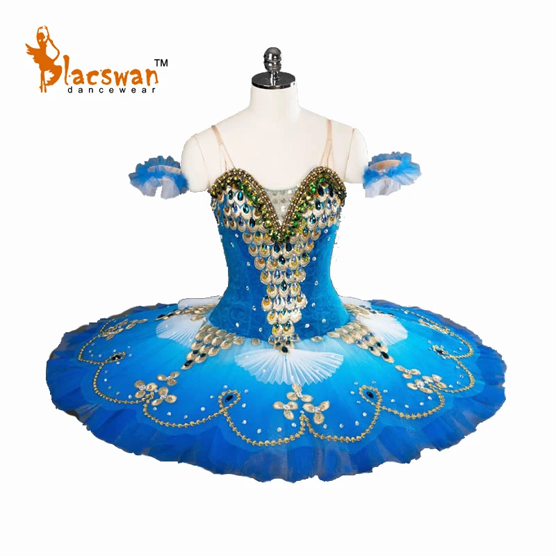 Girls Blue Velvet Adjustable Custom Size Professional Stage Costume Sapphire Fairy Classical Ballet Pancake Tutu BT818