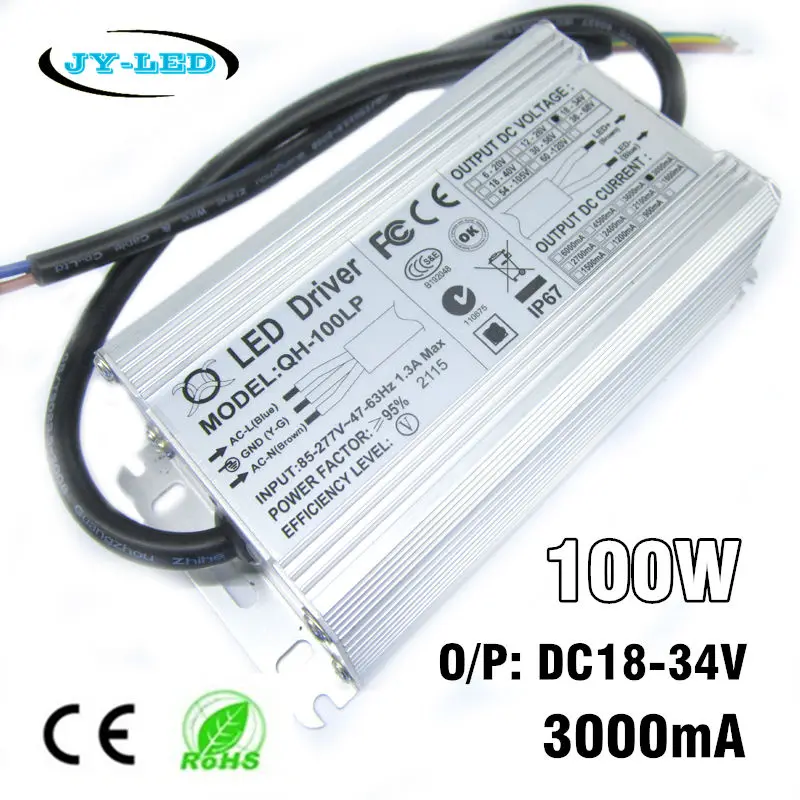 

100W LED Driver 3000mA DC18-34v Power Supply IP67 Waterproof Constant Current FloodLight Driver For High Power LED Beads