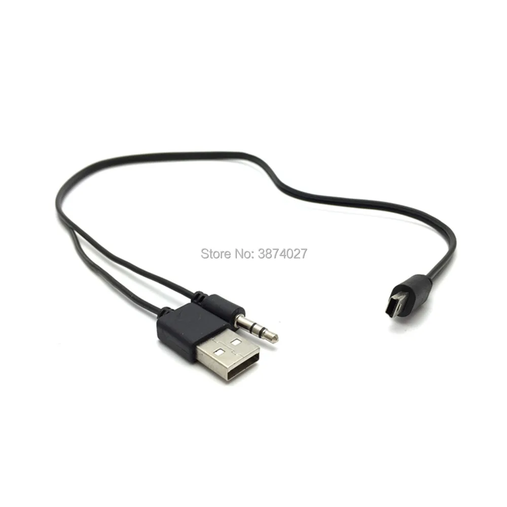 2개입 고품질 2 in 1 USB 남성 미니 USB 5핀+3.5MM AUX 케이블 블랙 AUX 및 충전기 2 in 1 스피커용 케이블