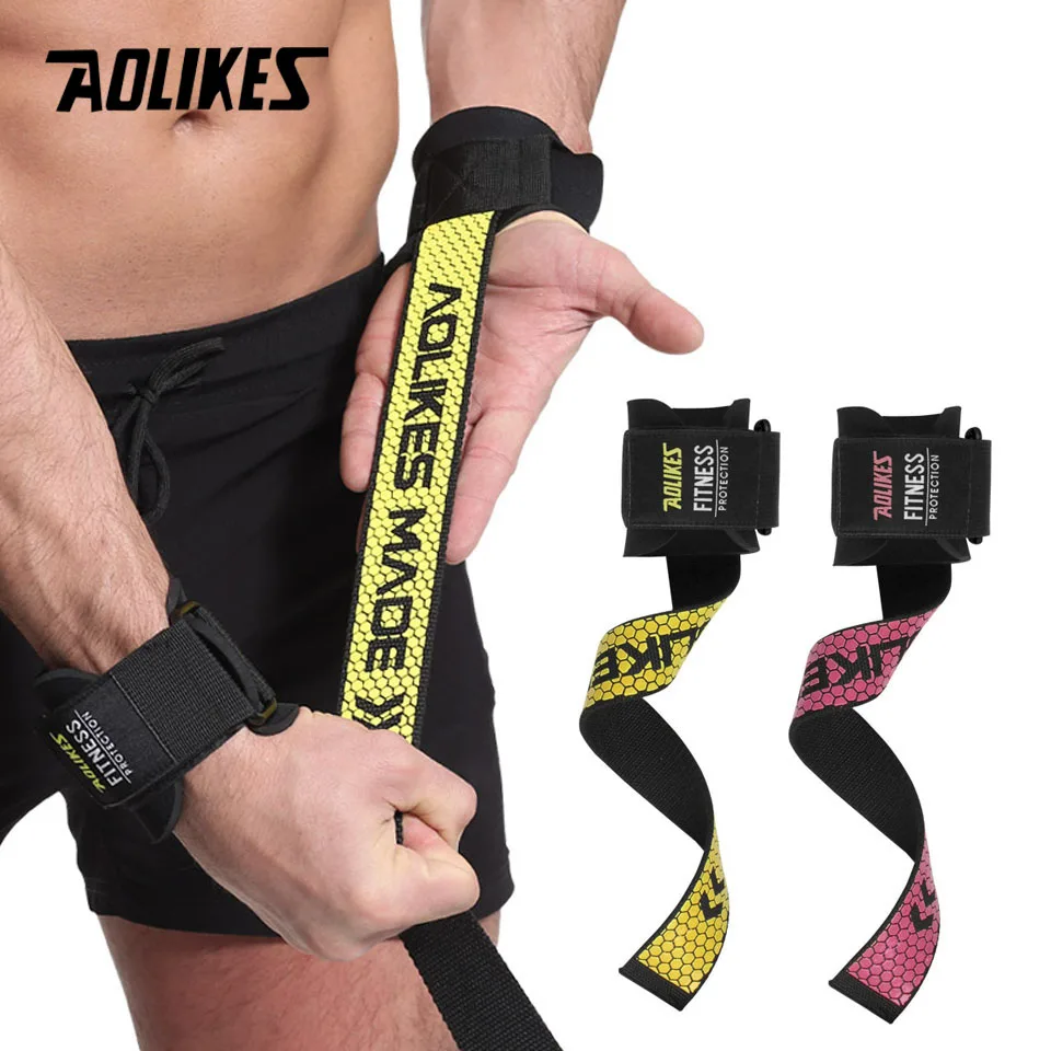 AOLIKES 1 Pair Gym Fitness Weight lifting Grip Straps Dumbbell Hand Grips Training Wrist Support Bands for barbell Pull up